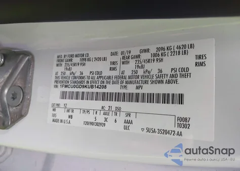 2019 Ford Escape Se из США, поврежденный, VIN 1FMCU0GD9KUB14208